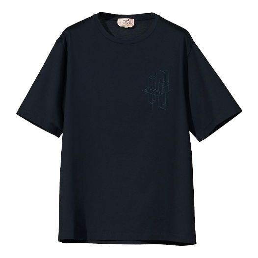 Men's HERMES FW21 Alphabet Pattern Embroidered Round Neck Pullover Short Sleeve Black T-Shirt H167605HA01XXL