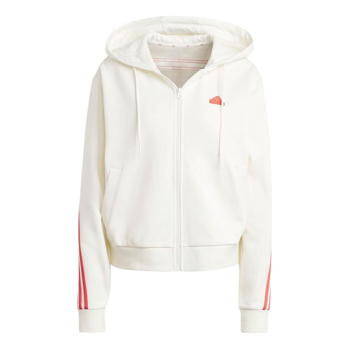 (WMNS) adidas Future Icons 3-Stripes Full Zip Hoodie Asia Sizing 'White Bright Red' IS3679