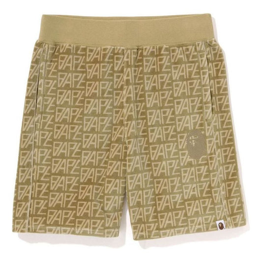 A Bathing Ape Logo Monogram Velour Shorts 'Beige' 1J30-153-011-BEG
