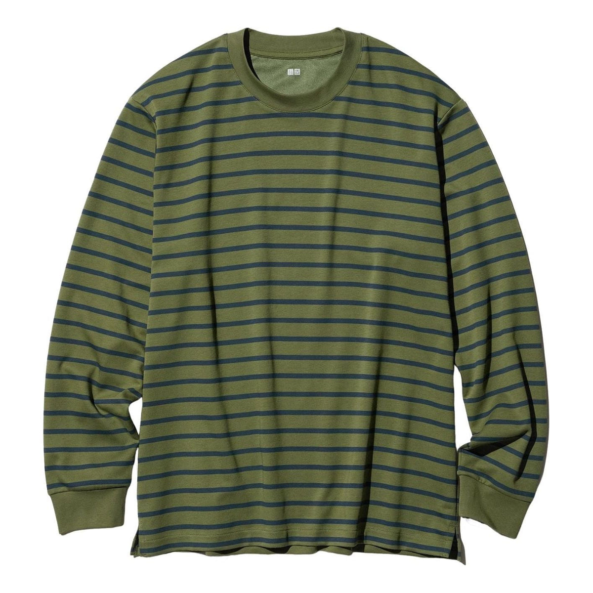UNIQLO AIRism Cotton Striped Crew Neck T-Shirt Long Sleeve 'Olive' 477340-56