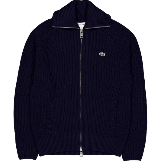 Carded Wool High Neck Zipped S Navy Blue