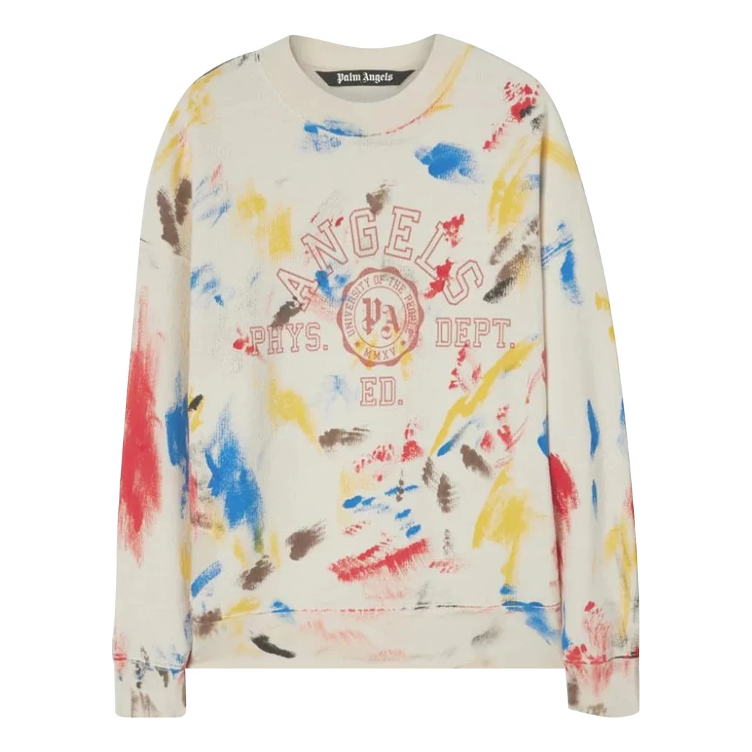 Palm Angels Painted College Crew Sweatshirt 'Off White Red' PMBA065S22FLE0020325