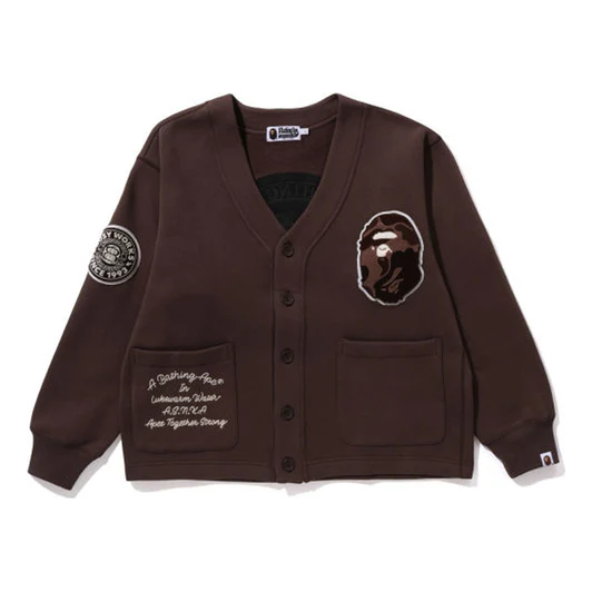 A Bathing Ape College Badges Cardigan 'Brown' 0ZXSWM113063LBWX