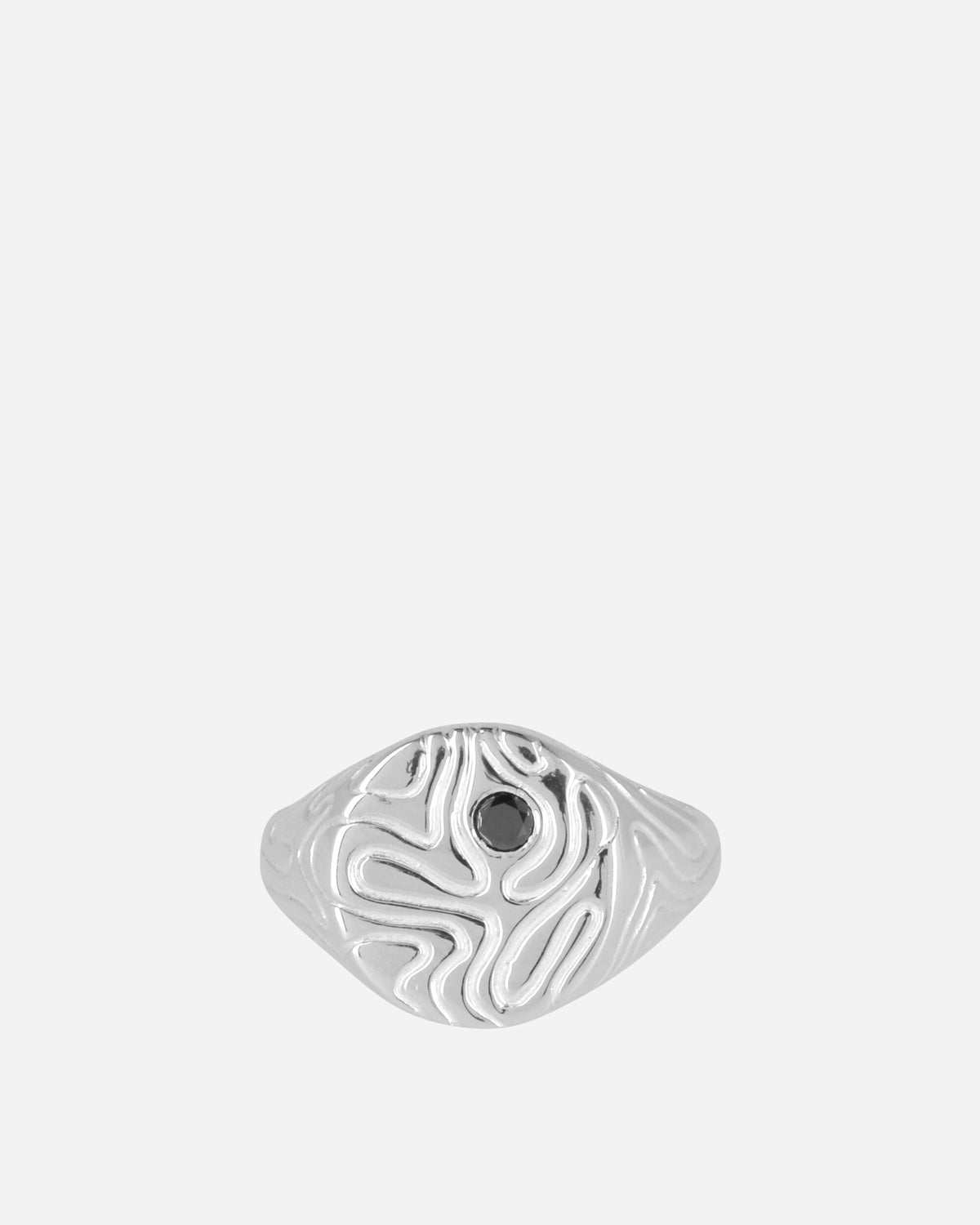 Black Diamond Globe Signet Ring Silver