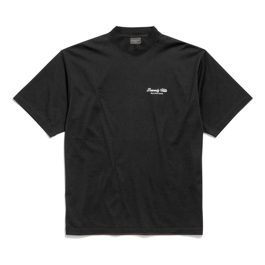 (WMNS) Balenciaga Beverly Hills T-shirt Medium Fit 'Black' 764235TQVS69034