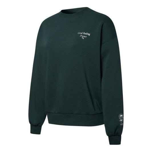 (WMNS) PUMA Logo Wellness Club Crewneck Sweatshirt 'Dark Green' 534398-80