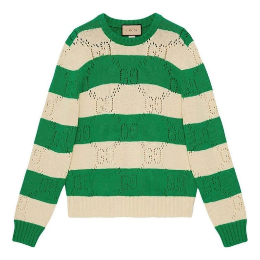 Gucci GG Lace Striped Knit Sweater 'Beige Green' 729536-XKC0T-9762