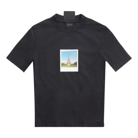 (WMNS) Balenciaga Paris By Day Tight Small Fit T-Shirt 'Black Faded' 745019TOVC71055