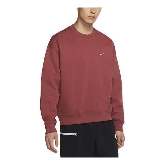Men's Nike Lab Fleece Crew Solid Color Plush Stay Warm Sports Round Neck Pullover Red DA0318-661