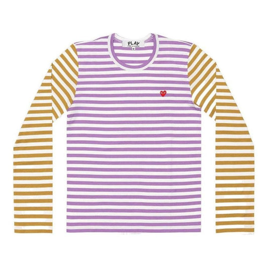 COMME des GARCONS PLAY L/S Bi-Colour Striped Small Emblem T-Shirt 'Purple Olive' AZ-T318-051-4