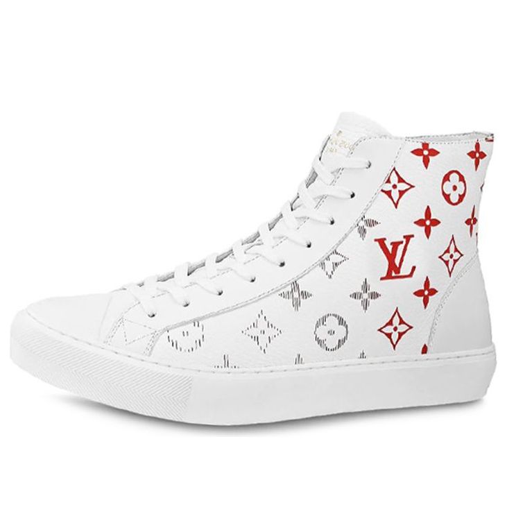 LOUIS VUITTON Tattoo Monogram Ankle Sneakers 'White Red Grey' 1A5Z0C
