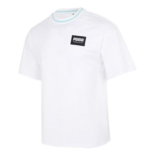 PUMA Logo Loose Sports Round Neck Short Sleeve White 845861-02
