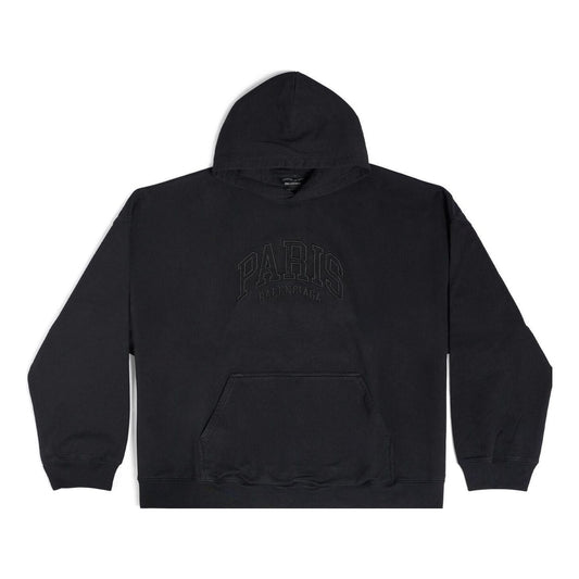 (WMNS) Balenciaga Cities Paris Hoodie Wide Fit 'Black' 674986TLVL81069