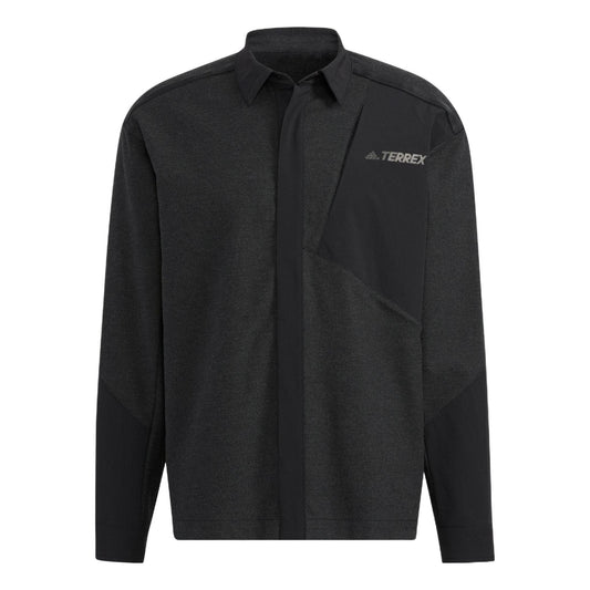 Men's adidas Terrex Voyg Ls s Solid Color Chest Zipper Pocket Detail Long Sleeves Black Shirt HN2038